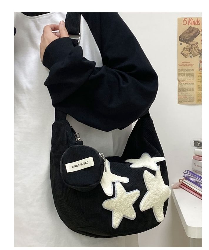 (Various Zipper Star Crossbody Designs) Purse Corduroy Coin Applique Pouch With