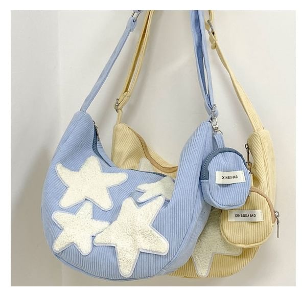 (Various Zipper Star Crossbody Designs) Purse Corduroy Coin Applique Pouch With