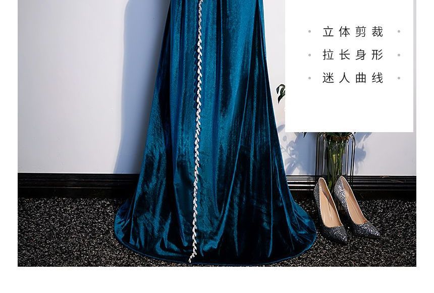 Strapless Rhinestone Trumpet Evening Gown