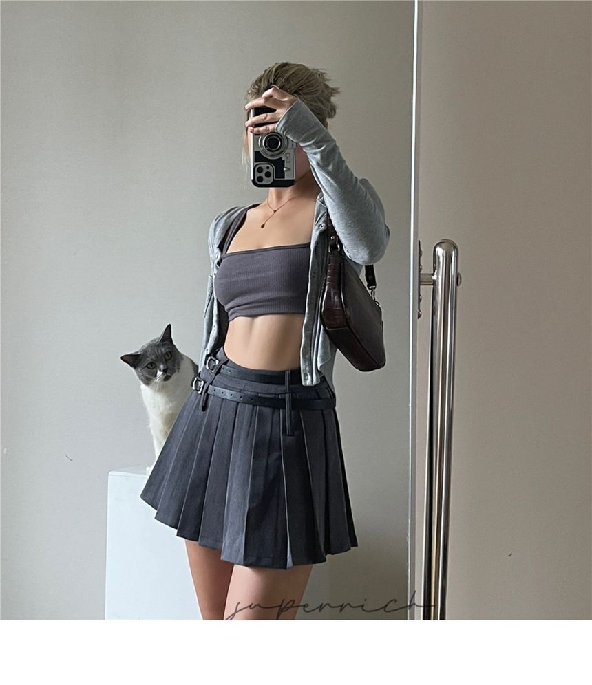 Skirt High Pleated Plain Rise Mini