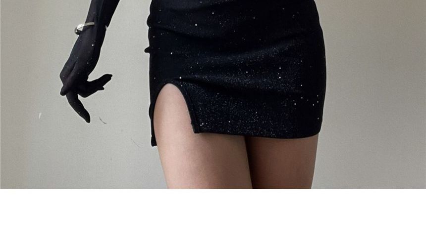 Bodycon Mini Long Strap Dress Spaghetti Gloves Sweetheart Neckline Set: + Rhinestone