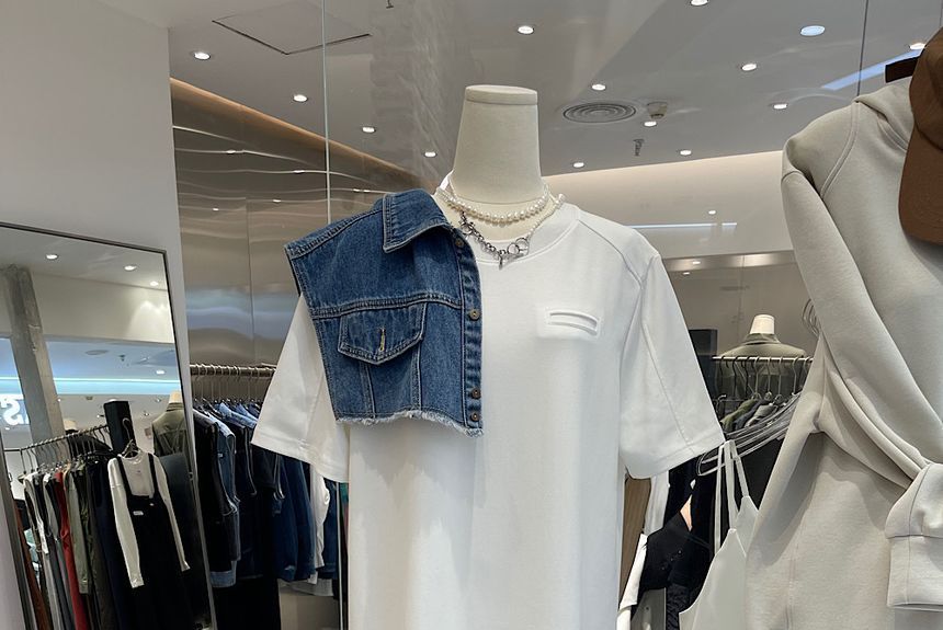 Crew Neck Short-Sleeve Plain Midi Dress T-Shirt