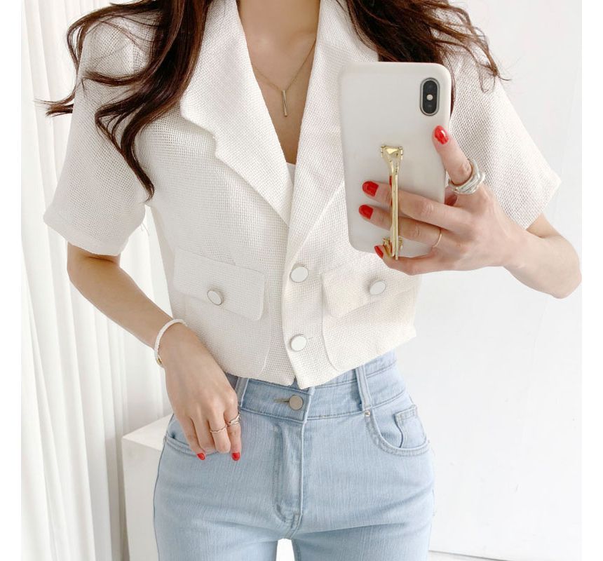 Short-Sleeve Lapel Collar Button Blazer