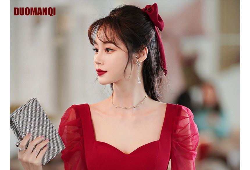 Gown Short-Sleeve / Dress Evening A-Line Sweetheart Mesh Neckline