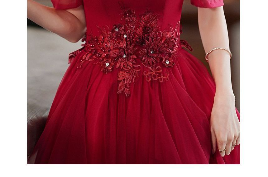 Gown Short-Sleeve / Dress Evening A-Line Sweetheart Mesh Neckline