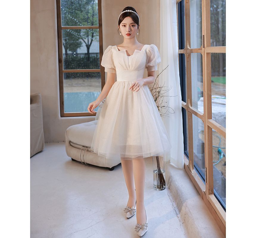 Cocktail / Midi Gown Plain Evening A-Line Dress Mesh