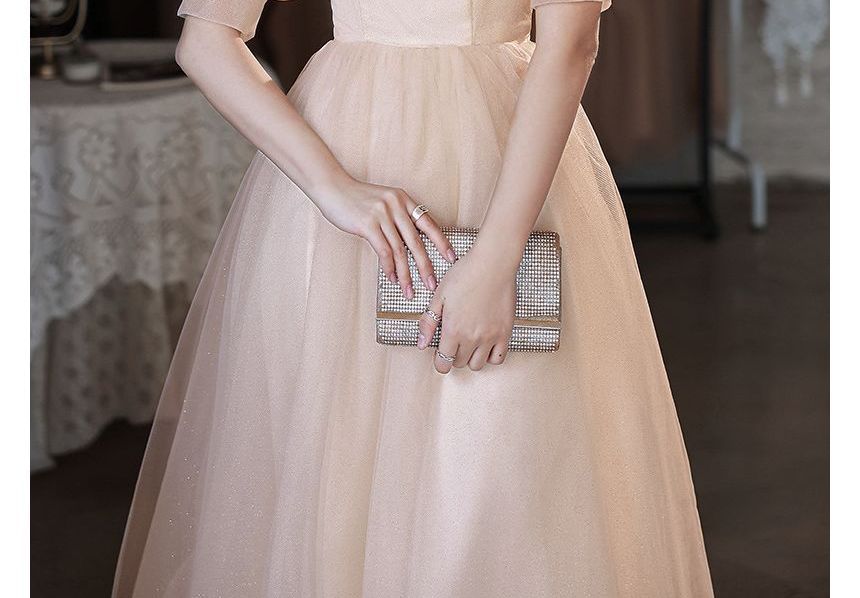 Cocktail / Midi Gown Plain Evening A-Line Dress Mesh