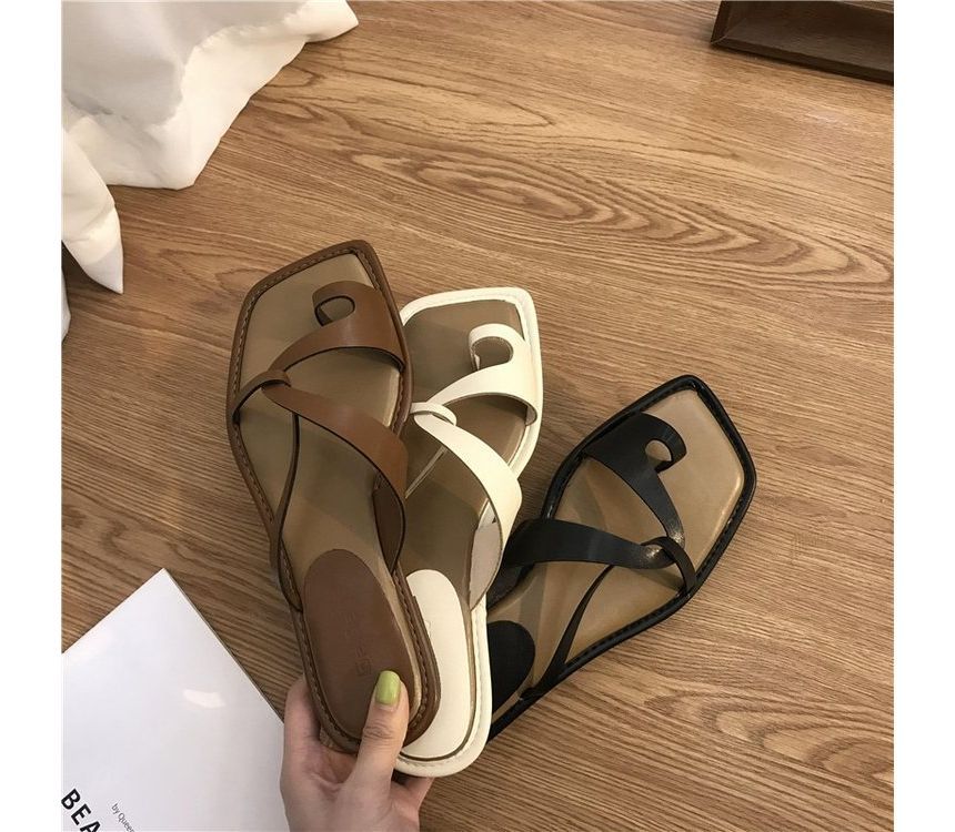 Slide Square-Toe Sandals Toe-Loop