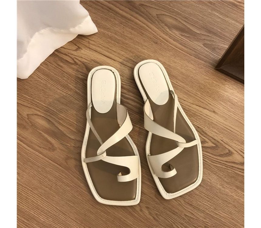 Slide Square-Toe Sandals Toe-Loop