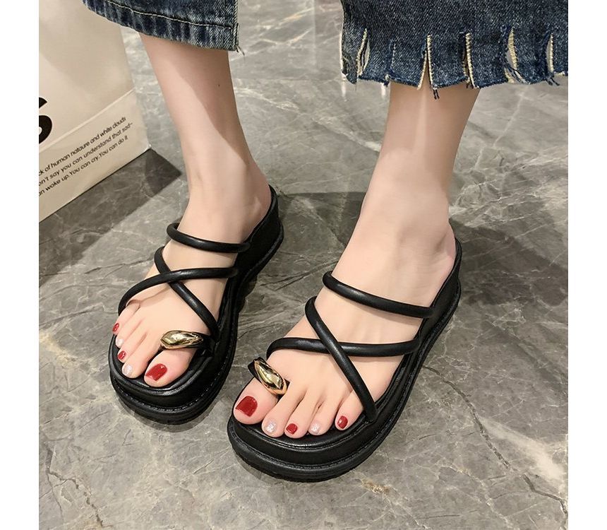 Platform Wedge Heel Toe-Loop Slide Sandals