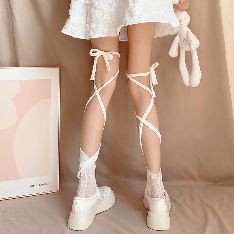 Plain Lace-Up Socks