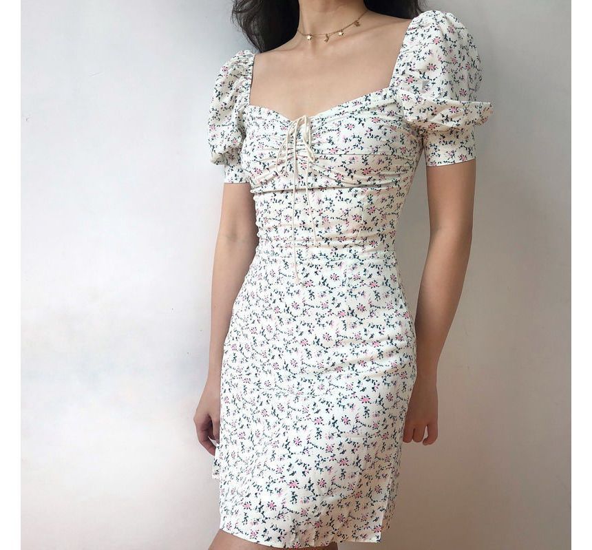 Floral Mini Sheath Dress Short-Sleeve