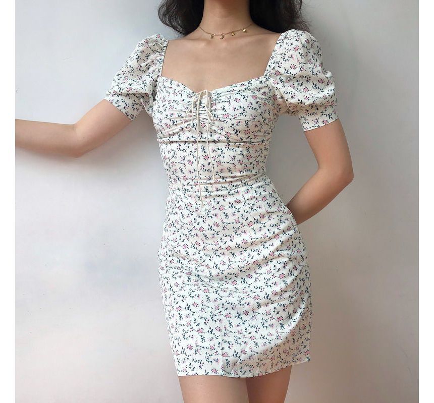 Floral Mini Sheath Dress Short-Sleeve