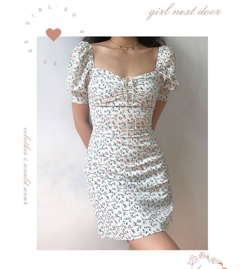 Floral Mini Sheath Dress Short-Sleeve