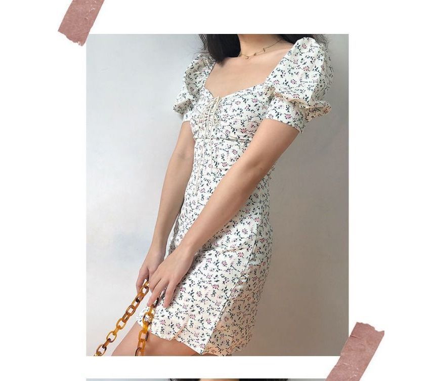 Floral Mini Sheath Dress Short-Sleeve