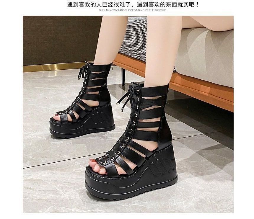 Gladiator Sandals Lace-Up Heel Platform Wedge