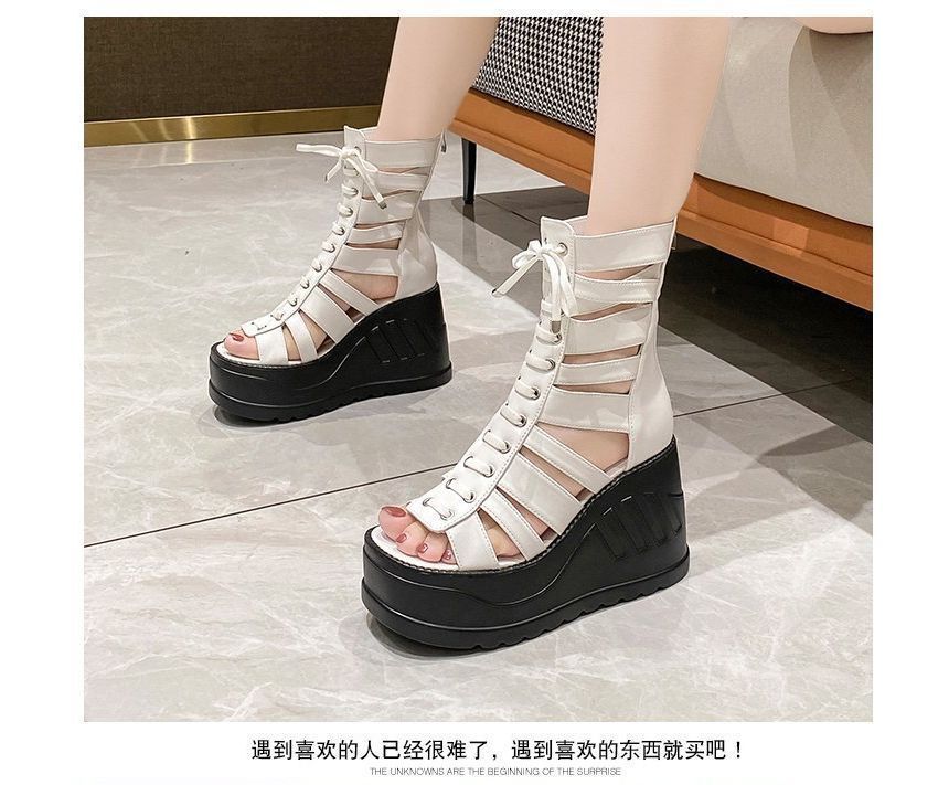 Gladiator Sandals Lace-Up Heel Platform Wedge