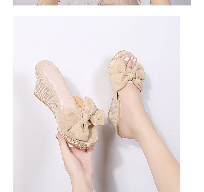 Wedge Bow Sandals Espadrille Heel Slide
