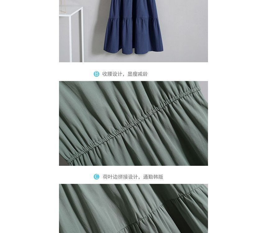 A-Line Neck Short-Sleeve Mock Crew Two-Piece Dress Tiered Midi