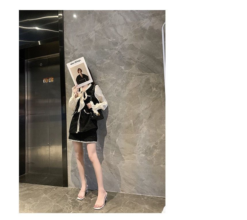 Square-Toe Heel Block Slide PVC Sandals Rhinestone Strap