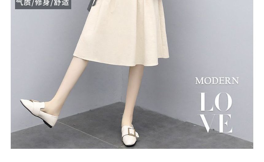 Round Neck Elastic Set: A-Line Short-Sleeve Plain + Skirt Waist T-Shirt Midi