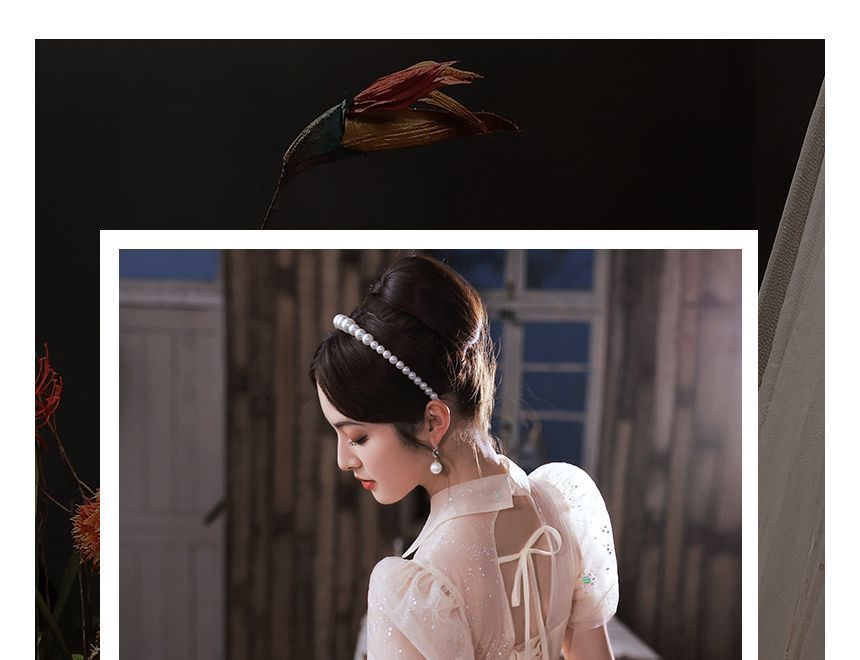 Short-Sleeve Evening / Mesh Midi A-Line Dress Gown