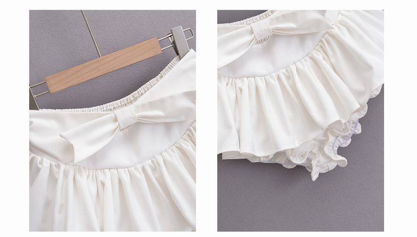 Skirt Mini Mid Plain Waist A-Line bow