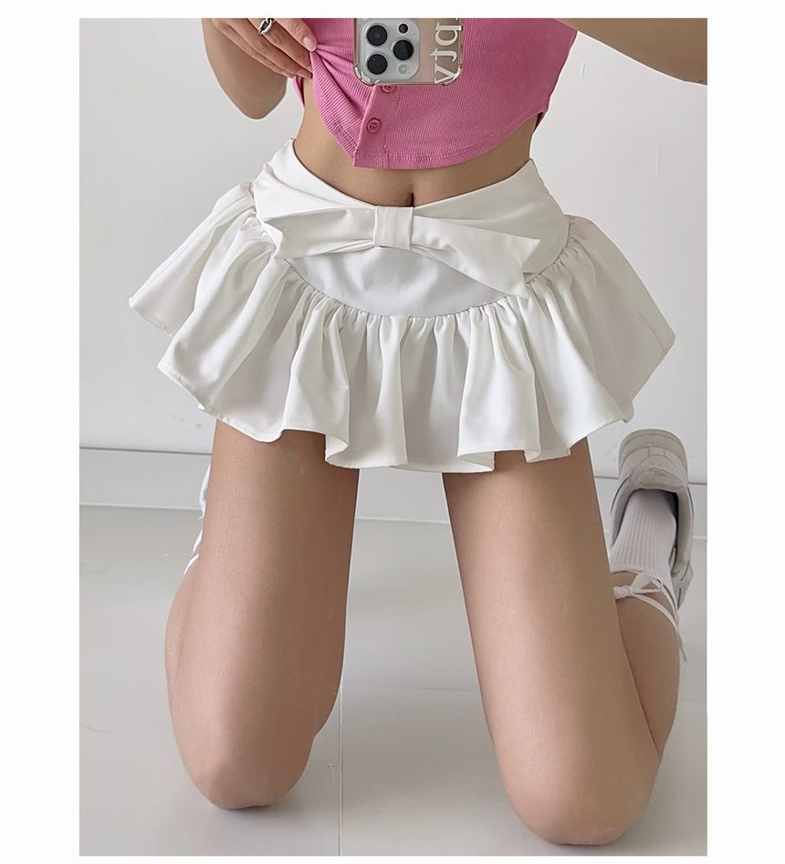 Skirt Mini Mid Plain Waist A-Line bow