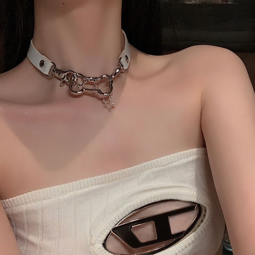 Star Bone Alloy Faux Leather Choker