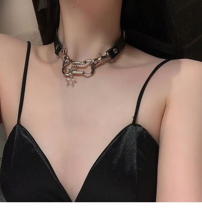 Star Bone Alloy Faux Leather Choker