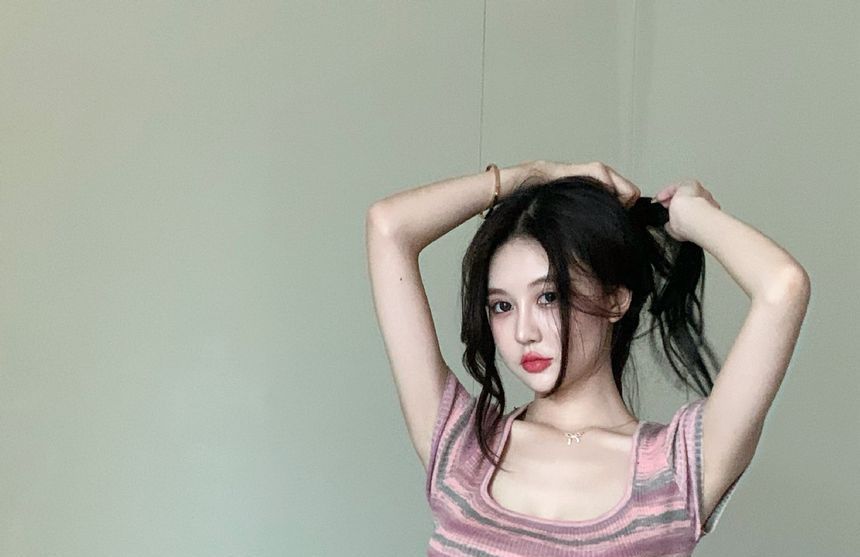 Dress Square-Neck Mini Striped Slim-Fit Short-Sleeve