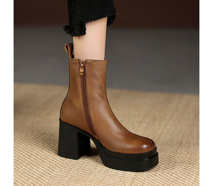 Square Toe Platform Block Heel Short Boots