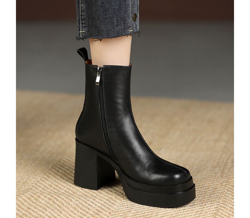 Square Toe Platform Block Heel Short Boots