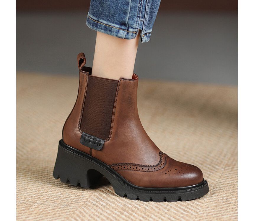 Platform Wingtip Block Heel Chelsea Boots