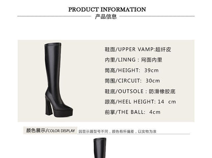 Pointed Toe Platform Panel High Heel Knee High Boots