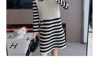 Set: Long-Sleeve High Neck Striped Mini Knit Dress + High Neck Paneled Sweater Vest