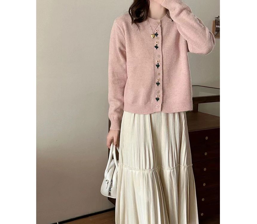 Crew Plain Floral Neck Cardigan