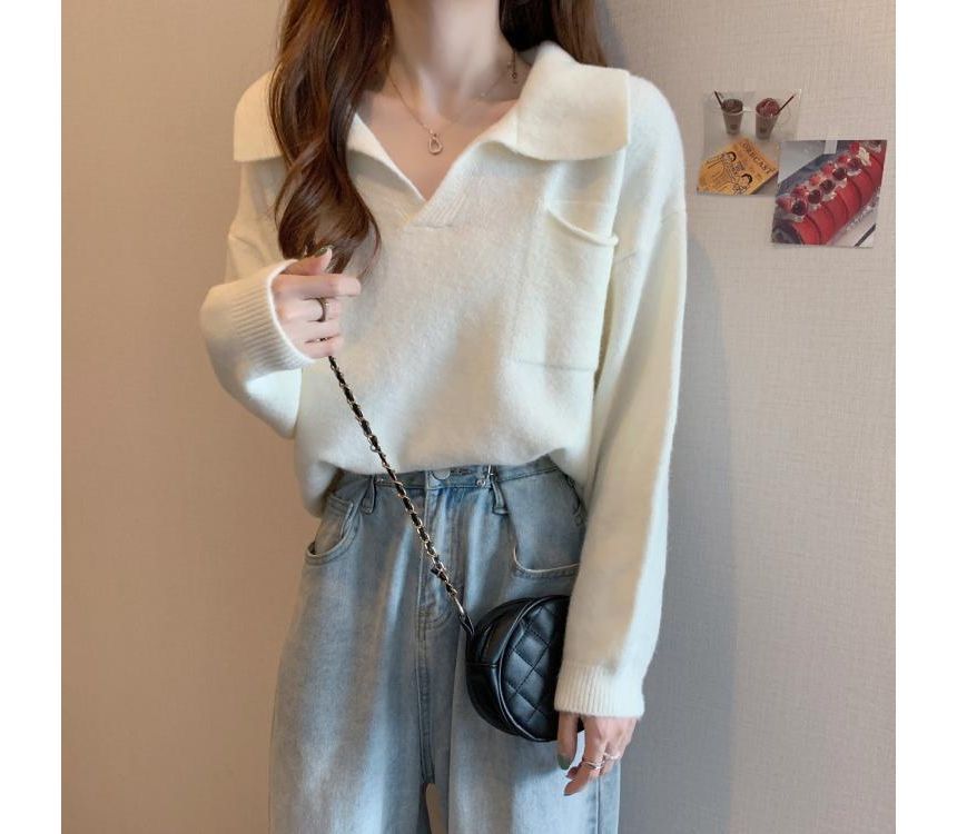 Loose-Fit Sweater V-Neck Plain