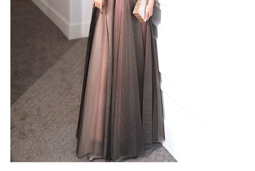 Cocktail Neck Beaded / Mock A-Line Embroidered Dress Flower Puff-Sleeve Gown Midi Evening