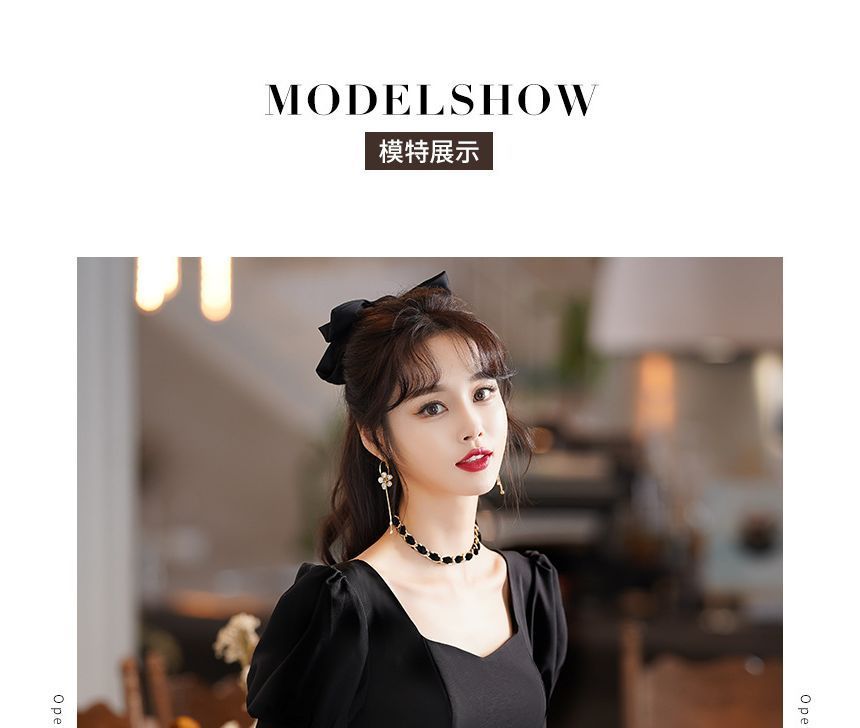 Evening Two Gown Tone Puff-Sleeve Cocktail Sequin A-Line Dress /