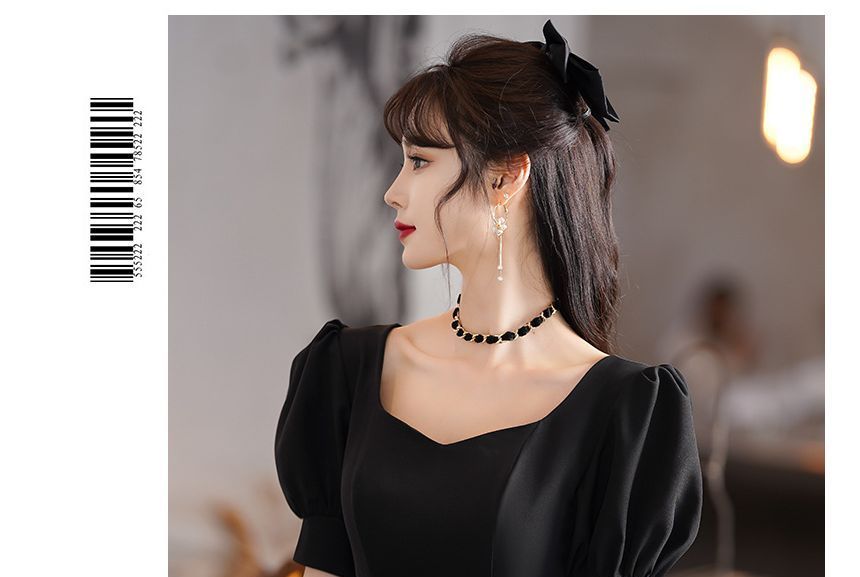 Evening Two Gown Tone Puff-Sleeve Cocktail Sequin A-Line Dress /