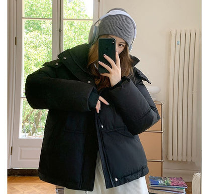 Hooded Plain Puffer Jacket