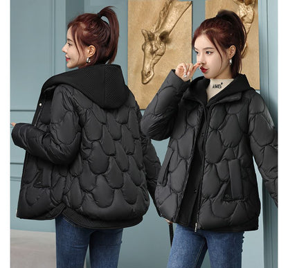 Mock Two-Piece Quilted Hooded Zip Jacket