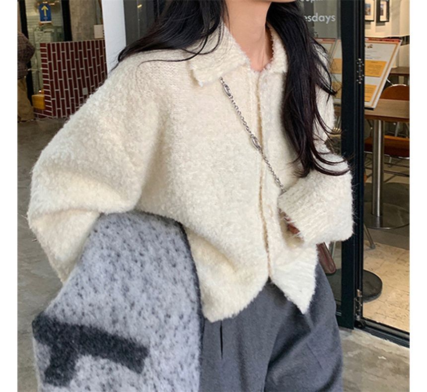 Plain Cardigan Collar