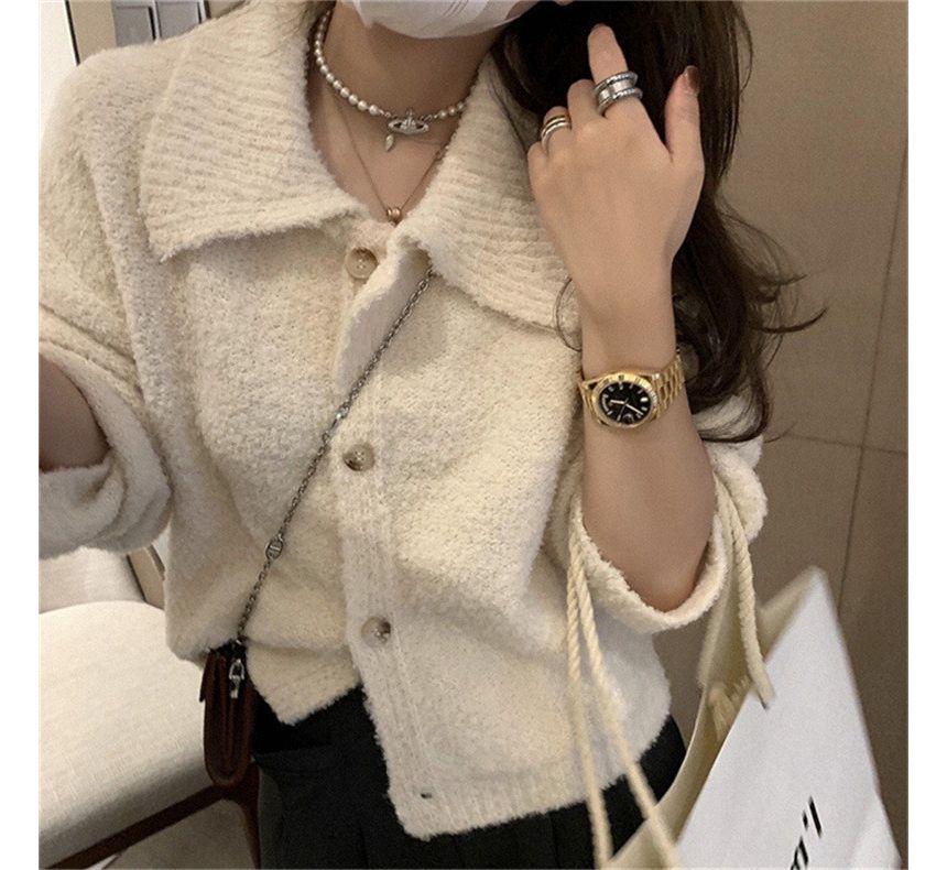Plain Cardigan Collar