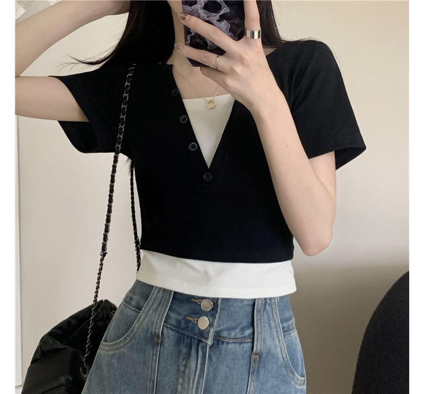 Halter Top Two-Piece Short-Sleeve Mock