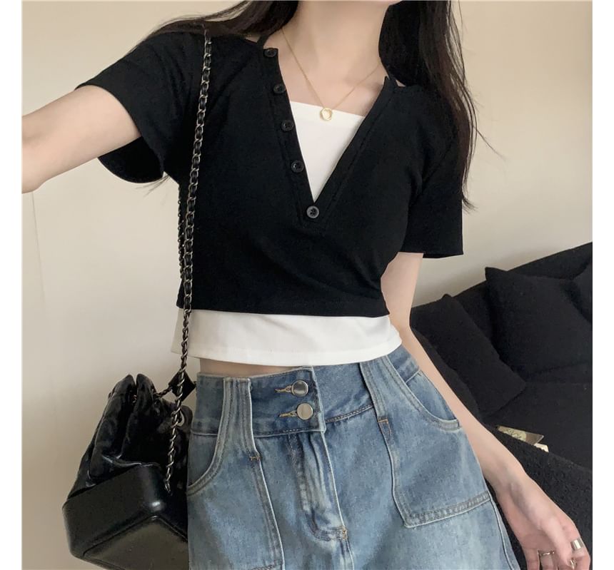 Halter Top Two-Piece Short-Sleeve Mock