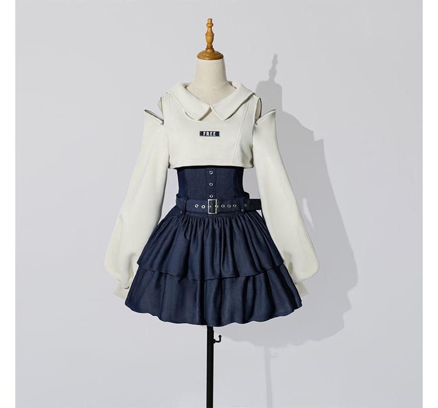 Robe courte trapèze sans manches Lolita à épaules dénudées et à lettrage