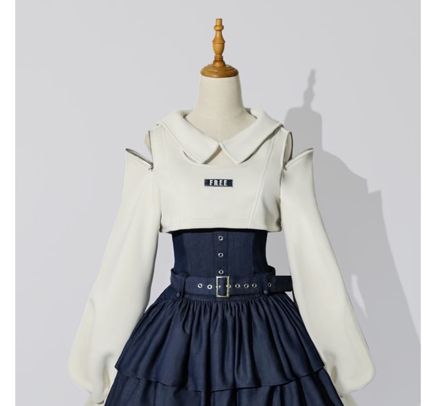 Robe courte trapèze sans manches Lolita à épaules dénudées et à lettrage