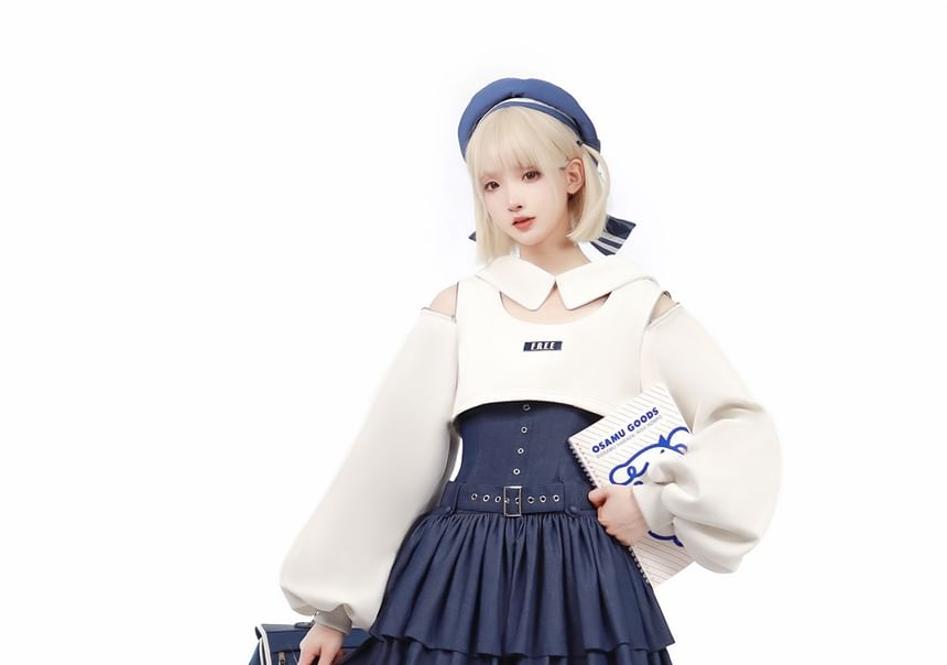 Robe courte trapèze sans manches Lolita à épaules dénudées et à lettrage